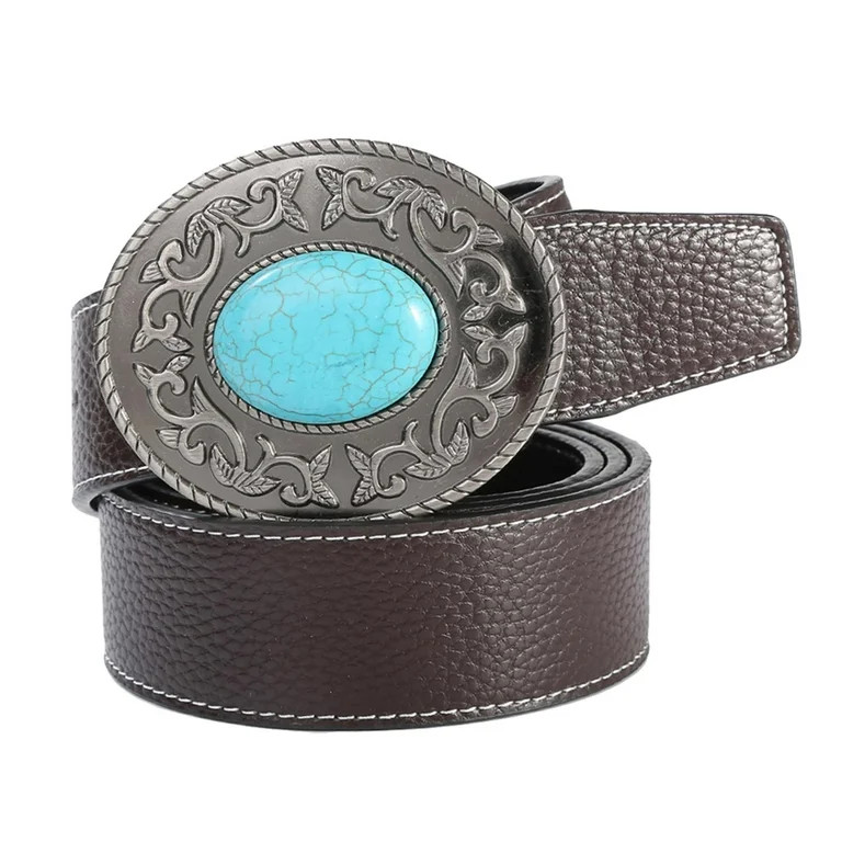 Retro Style PU Leather Belt Turquoise Buckle Cowboy Cowgirl Indian Style Belt, Long Waistband Wes... | Walmart (US)