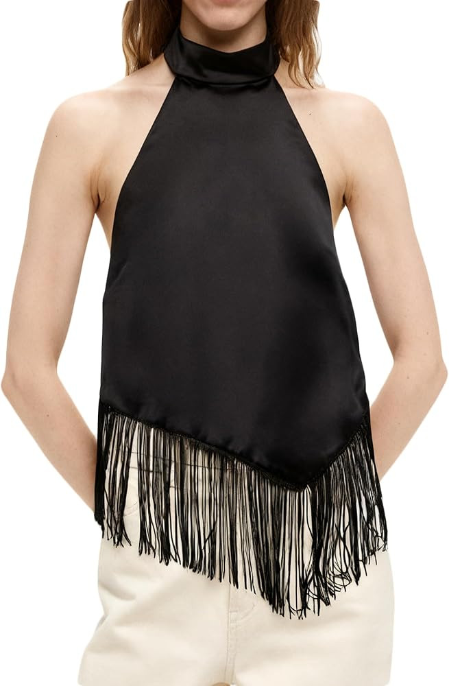 Women Tie Back Halter Tops Backless Sleeveless Turtleneck Tank Tie Back Going Out Casual Mock Hig... | Amazon (US)