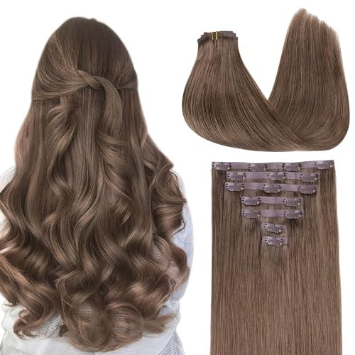 GOO GOO Clip in Hair Extensions Real Human Hair, Remy Human Hair Extensions Clip ins for Women, Natural Human Hair, 22inch 110g 7Pcs, 5 Light Ash Brown | Amazon (US)