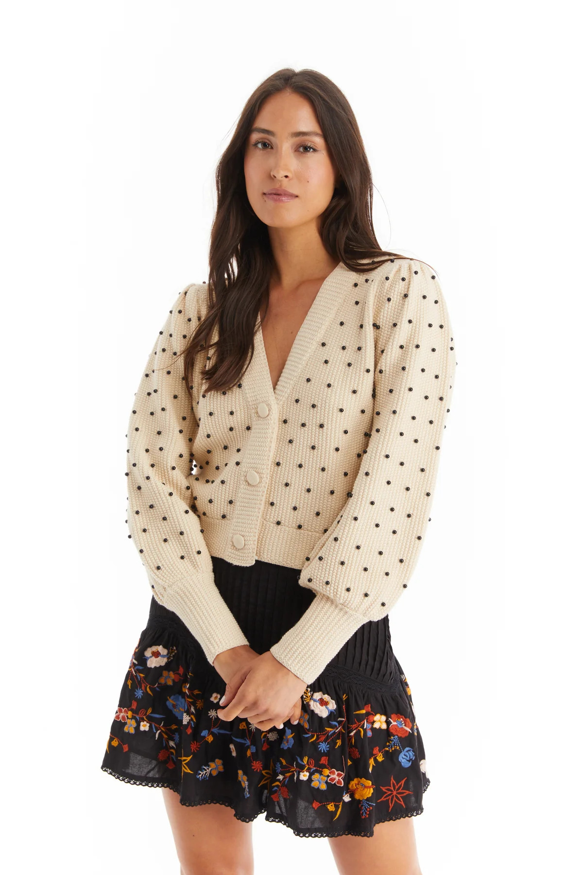 BEADED CARDI - IVORY/BLACK | ALLISON New York