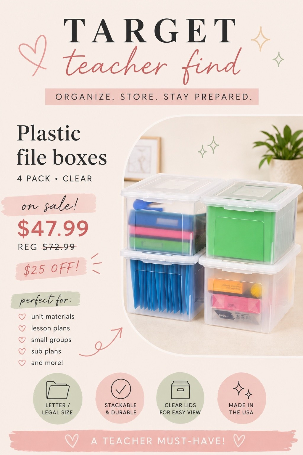 My favorite way to organize all my units! These are lightweight+ stackable so you can be creative with storage. Now on major sale! 

Target teacher, Target back to school, teacher organization

#LTKdayinmylife #LTKSeasonal #LTKSaleAlert