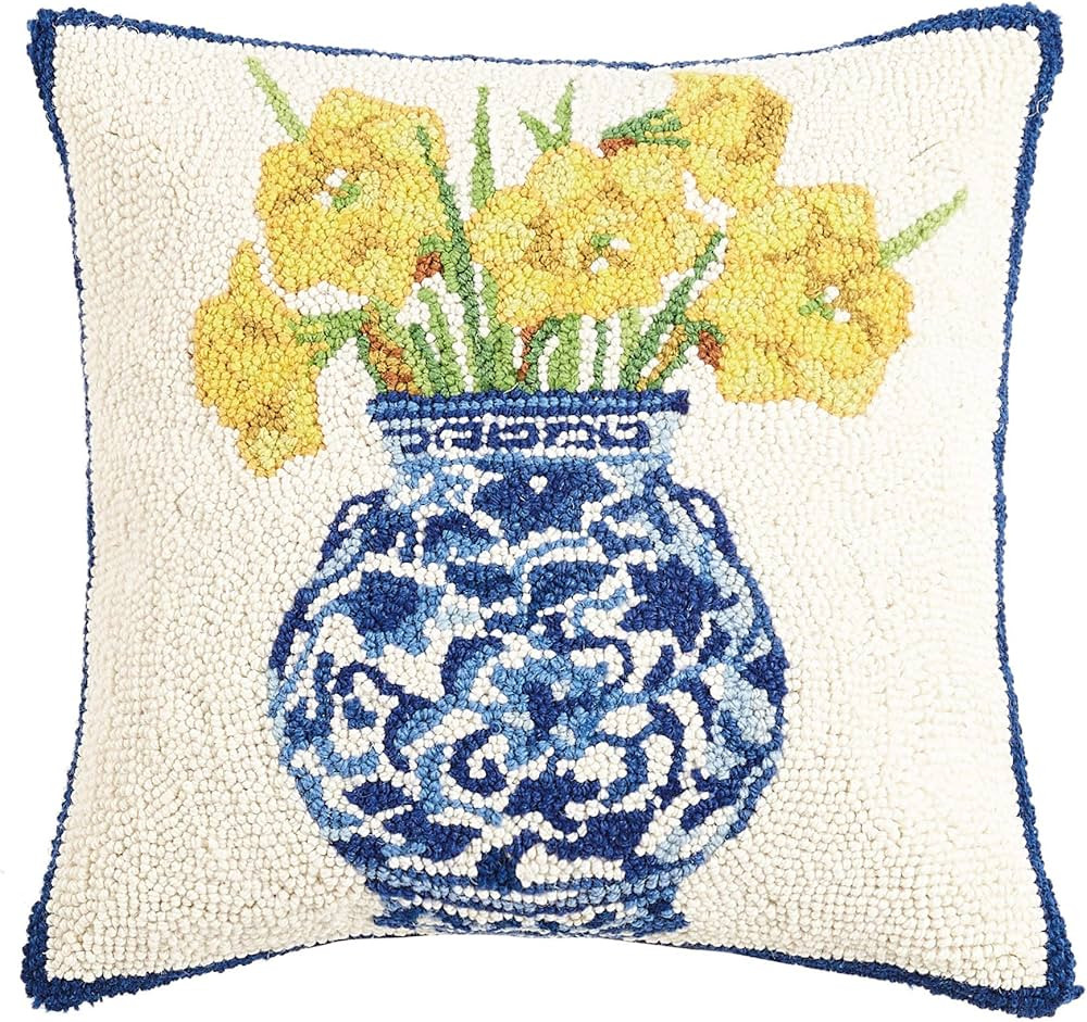 Peking Handicraft 30SER515BC16SQ Chinoiserie Vase Daffodils Hook Pillow, 100% Wool and Cotton | Amazon (US)