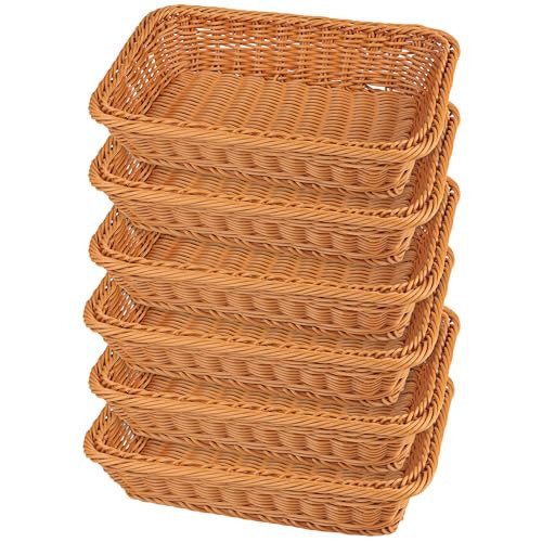 6 PCS 12x8 Inch Wicker Bread Basket, Woven Serving Basket, Tabletop Food Serving Basket for Restaurant, Bakery, Family Party, Hotel, Fruits, Vegetables and Snacks, Brown | Amazon (US)