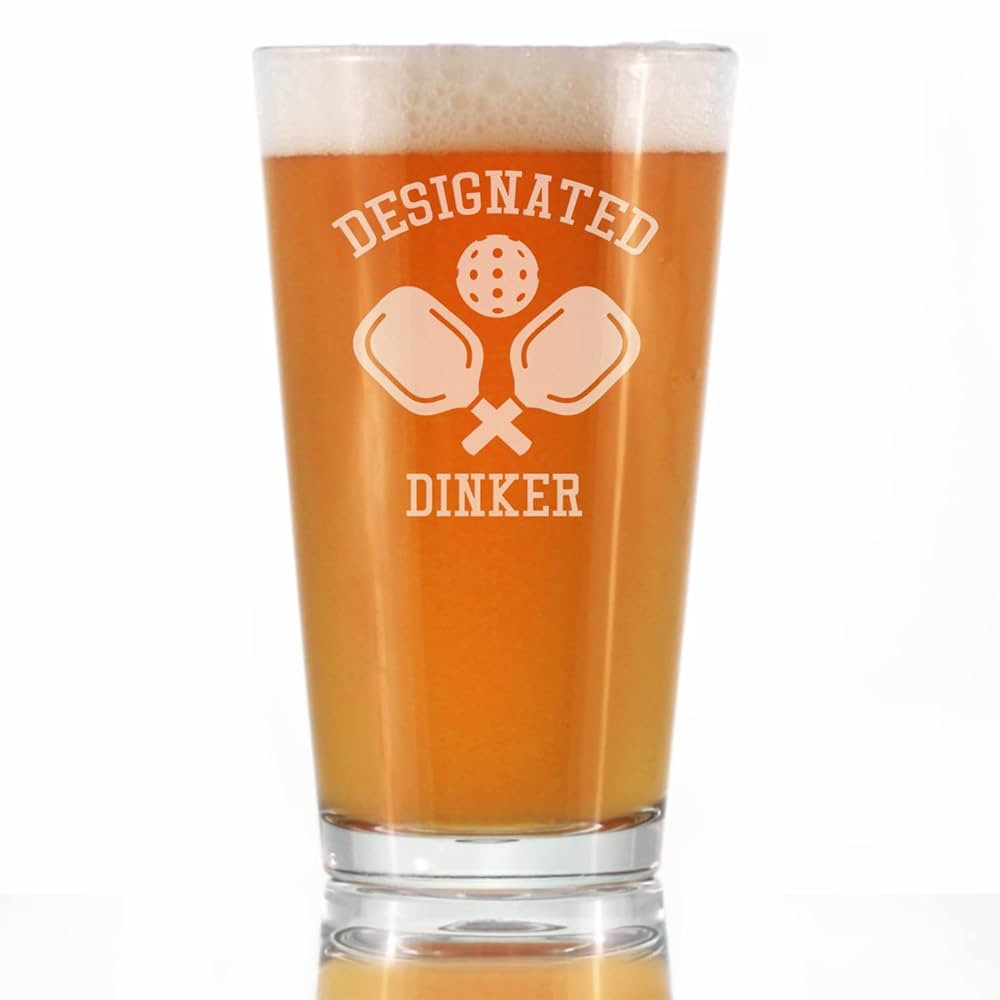 Designated Dinker - Pint Glass for Beer - Funny Pickleball Themed Decor and Gifts - 16 oz Glasses | Amazon (US)