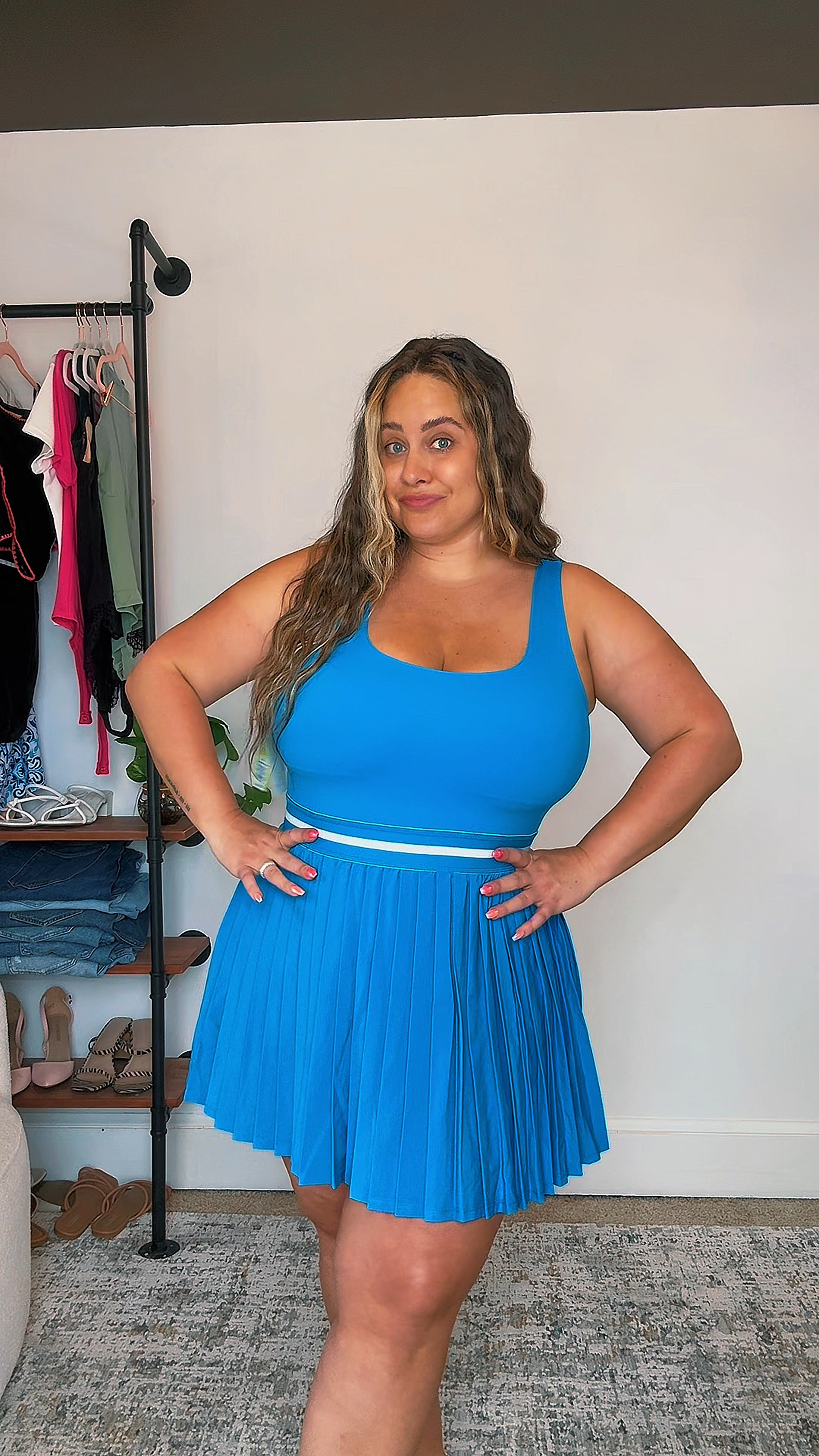 Target tennis dress! 

Built in biker shorts with pockets on both sides! 

Wearing a size XL! 

#tennisdress #size14 #size16 #fullbust #blue #casualoutfits #target 

#LTKMidsize #LTKFitness #LTKFindsUnder50