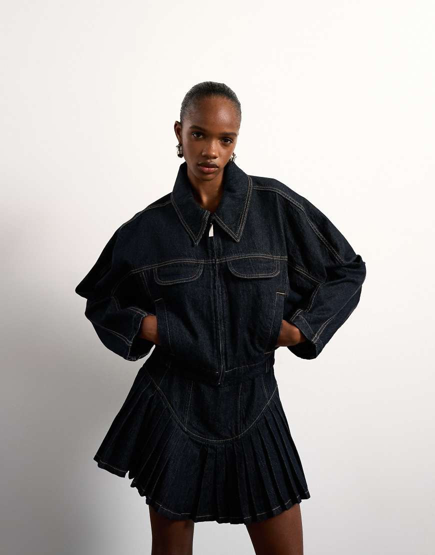 Tolu Coker x Topshop barrel denim jacket circular design in indigo blue | ASOS (Global)