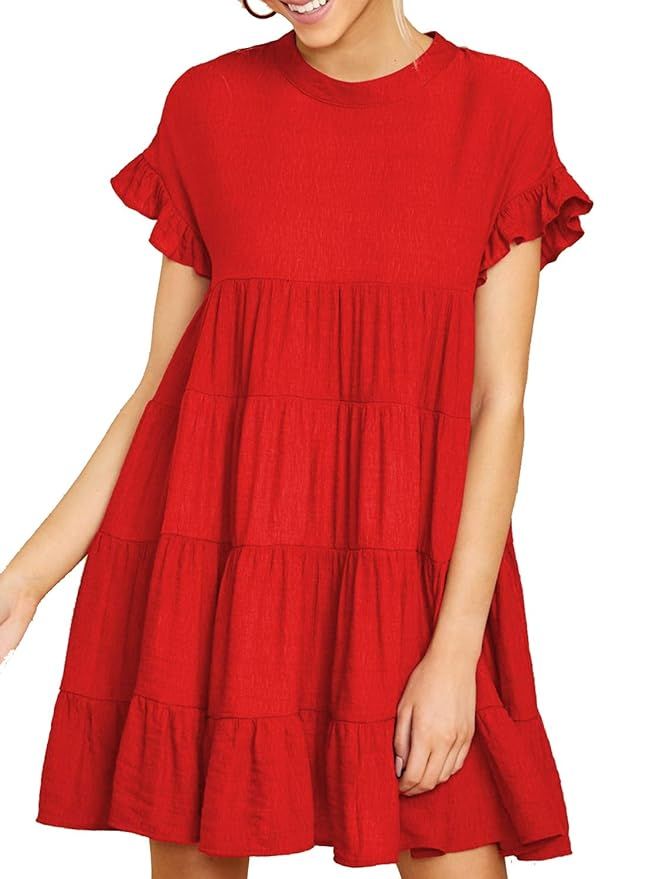MIHOLL Women's Casual Summer Ruffle Babydoll Loose Mini Dress | Amazon (US)