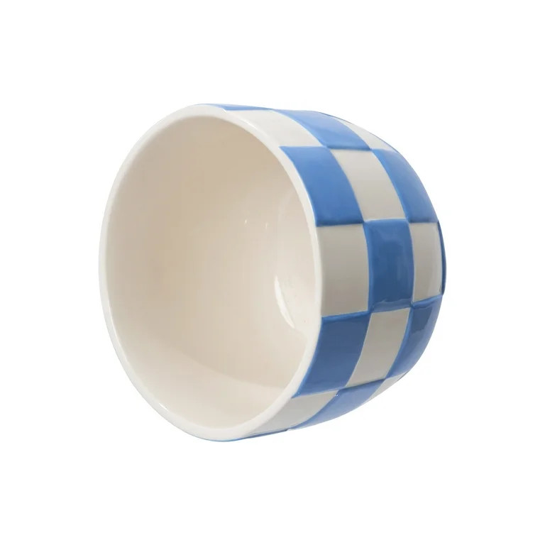 Mainstays Lennon 6" x 6" x 4.5" Round Blue Checkered Ceramic Planter | Walmart (US)