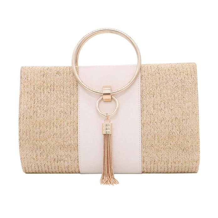 Straw Crossbody Handbag Evening Bag Clutch Purses for Women, Elegant Summer Beach Tote Tassels St... | Amazon (US)
