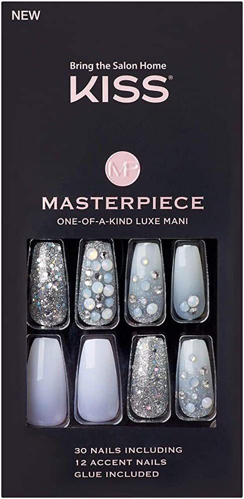 KISS Masterpiece One-Of-A-Kind Luxe Mani, Long Length, Premium Acrylic Fake Nails, Style “No.1... | Amazon (US)