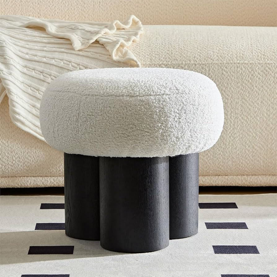 Mushroom Foot Stool, Round Teddy Fabric Ottoman with Non-Skid Legs, Small Footrest for Under Desk... | Amazon (US)