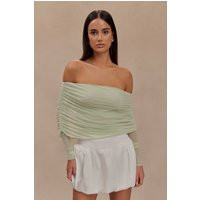 Everly Sheer Mesh Off Shoulder Top - Pastel Green | MESHKI US