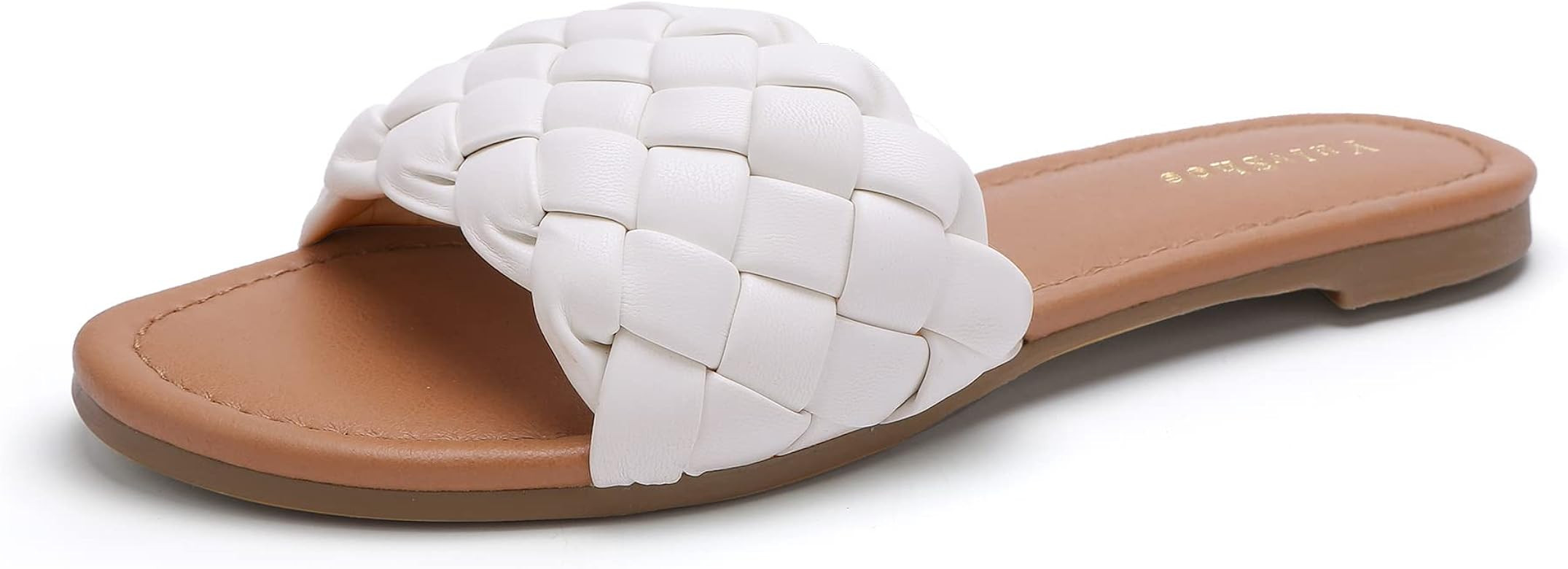 YULVSHOE Women's Braided Flat Sandals Fashion Woven Open Toe Slip On Slides Strappy Beach Sandals... | Amazon (US)