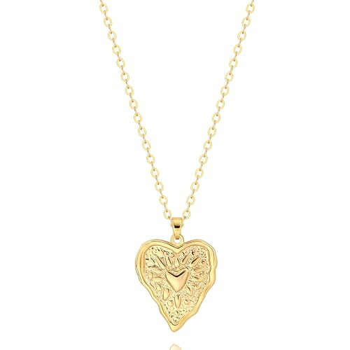 POTESSA 18k Gold Plated Heart Pendant Necklace Charm Sun Heart Layered Necklaces Dainty Heart Necklace Gift for Women | Amazon (US)