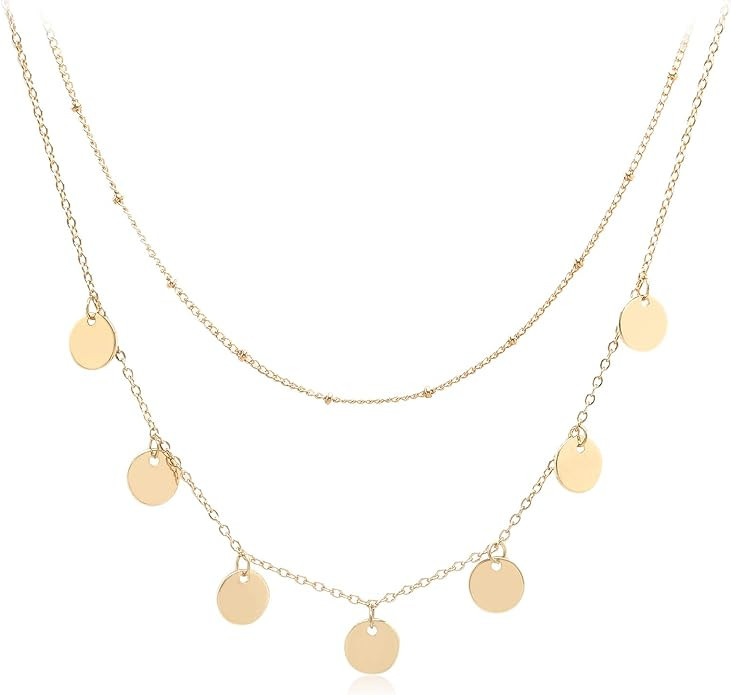 Aisansty Dainty Layered Choker Necklaces Handmade Coin Tube Star Pearl Pendant Multilayer Adjusta... | Amazon (US)