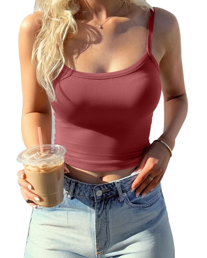 CHYRII Womens Tank Tops with Built in Bra Fashion Workout Top Longline Sports Bra Basic Camisole ... | Amazon (US)