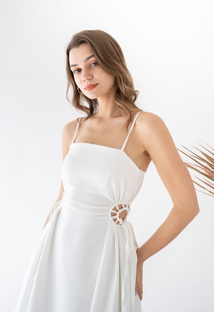 Lace-Up Waist Cami Dress in White | Chicwish