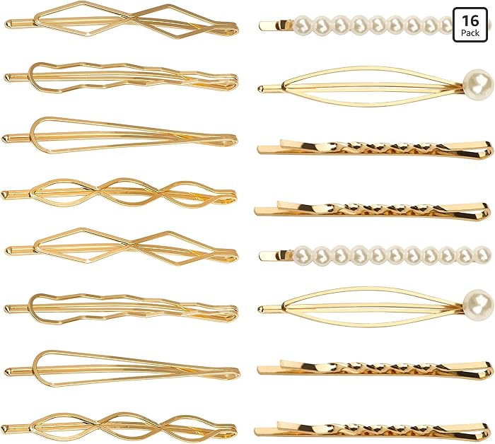16 Pieces Geometric Metal Hair Pins, Pearls Hair Clips Elegant Hair Barrettes Bridal Gold Metal B... | Amazon (US)