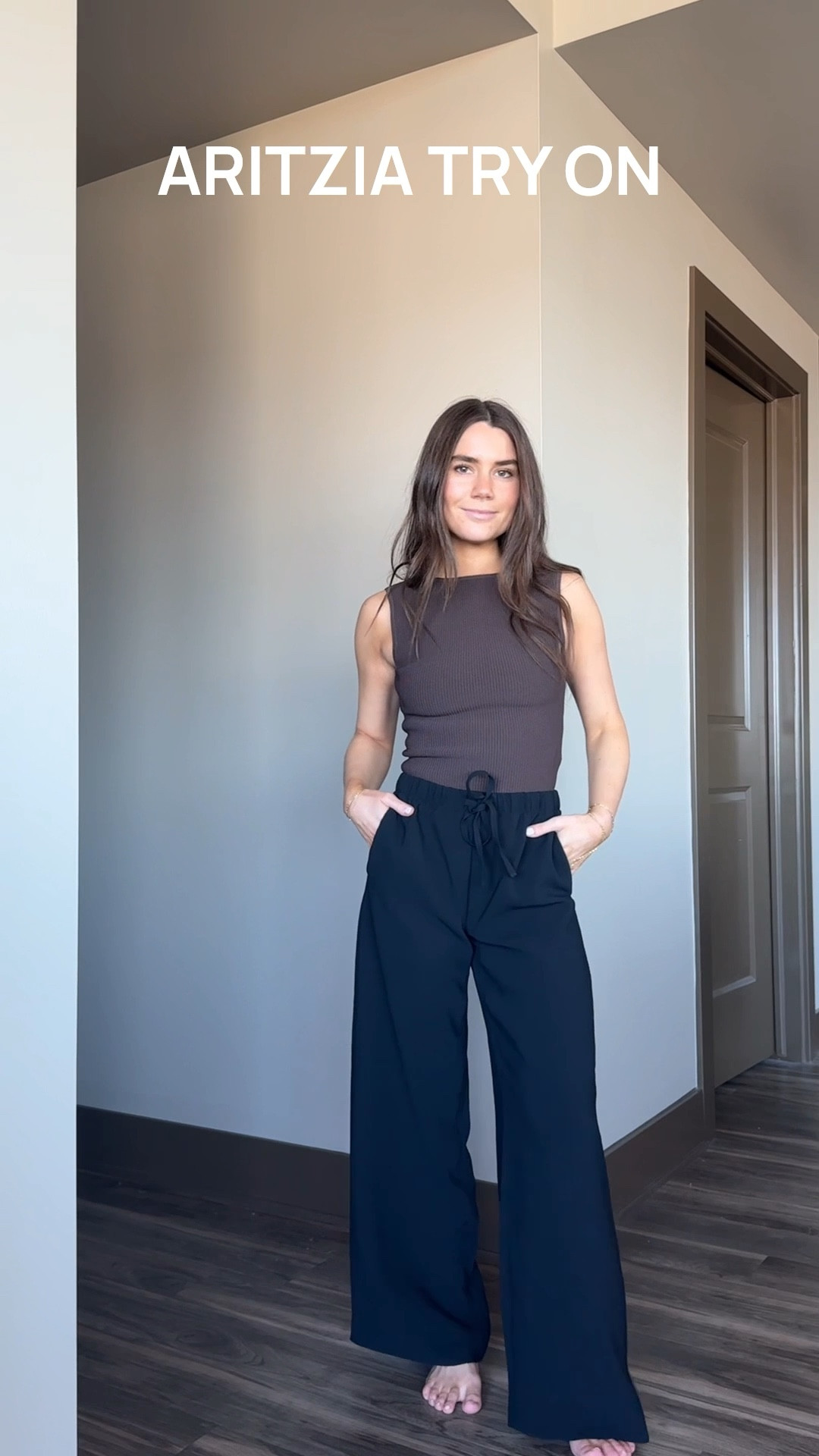 Aritzia spring new arrival try on haul 🤎 wearing size XS in both tanks, XS in black pants, size 0 in skort, small in the jacket, XS in sweatpants, and medium in crewneck #aritzia #tryon #ltkstyle #ltkfashion 

#LTKStyleTip