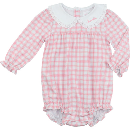 Pink And White Plaid Knit Bubble | Cecil and Lou