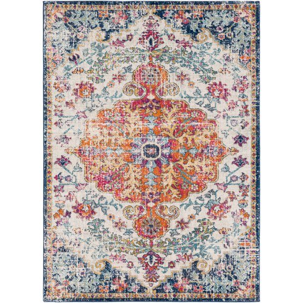 Walmart Sandhya Blue 5'3" x 7'3" Traditional Distressed Area Rug | Walmart (US)