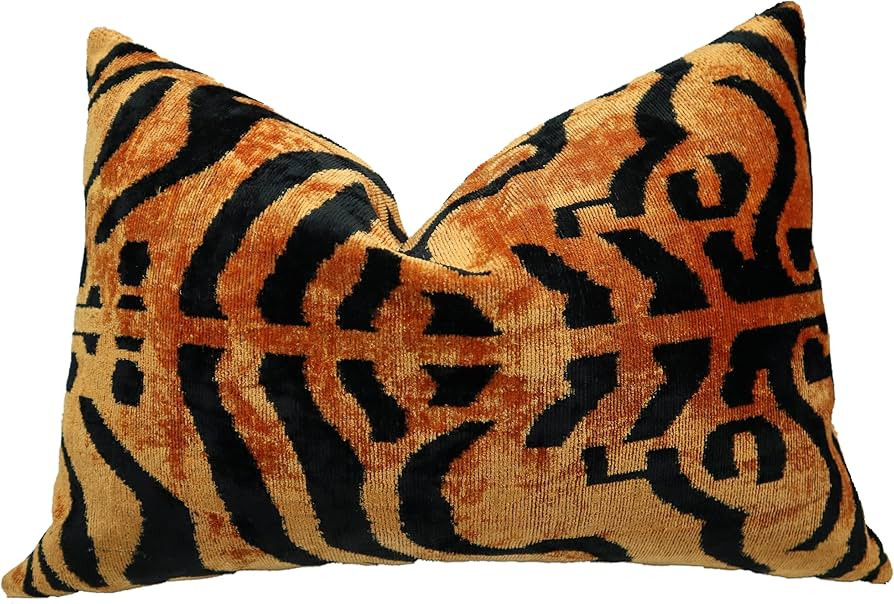 Handmade Velvet Throw Pillow – Tiger Print Pattern with Down Feather Insert – Luxury Decorati... | Amazon (US)