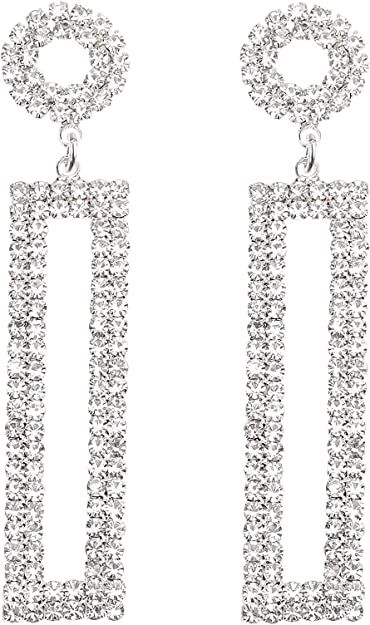 Legitta Rhinestone Long Drop Earrings Statement Rectangle Dangle with Circle Studs Fashion Jewelr... | Amazon (US)