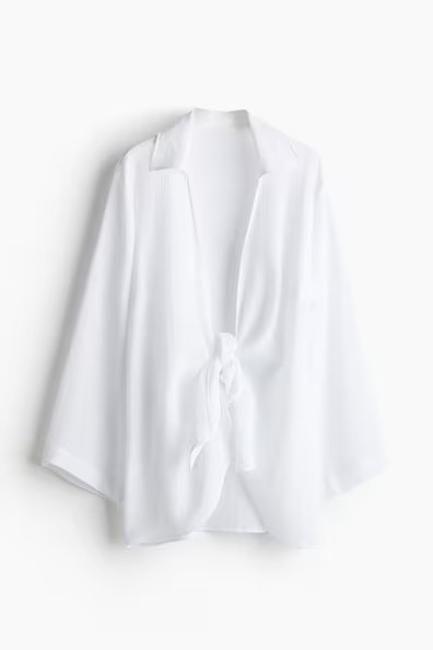 H & M - Tie-detail beach dress - White | H&M (UK, MY, IN, SG, PH, TW, HK)