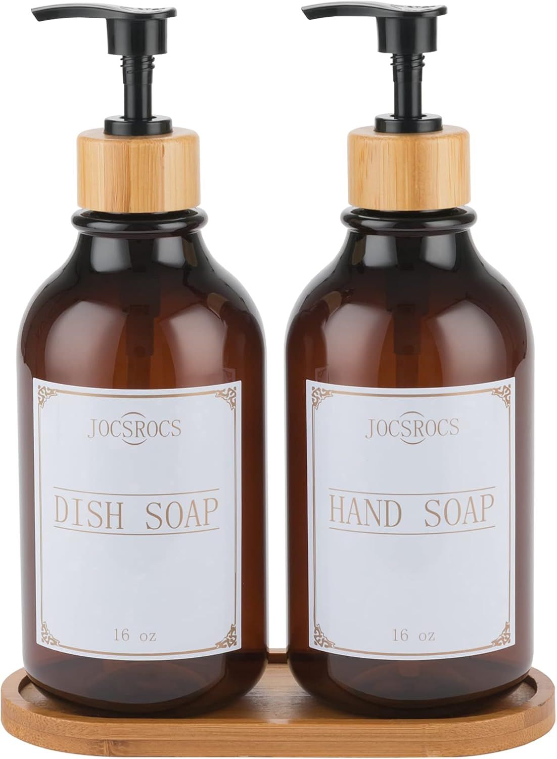 2 Pack Dish Soap Dispenser for Kitchen Sink, 16 Oz Hand Soap Dispenser with Bamboo Pump and Soap ... | Amazon (US)