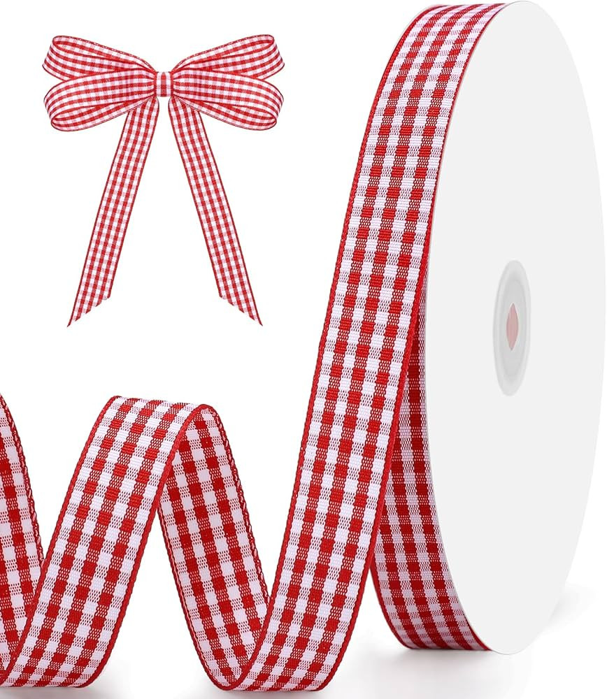 Red Gingham Ribbon 5/8" X 30 Yd Plaid Ribbon Craft Ribbons Buffalo Checker Valentine Ribbon for S... | Amazon (US)