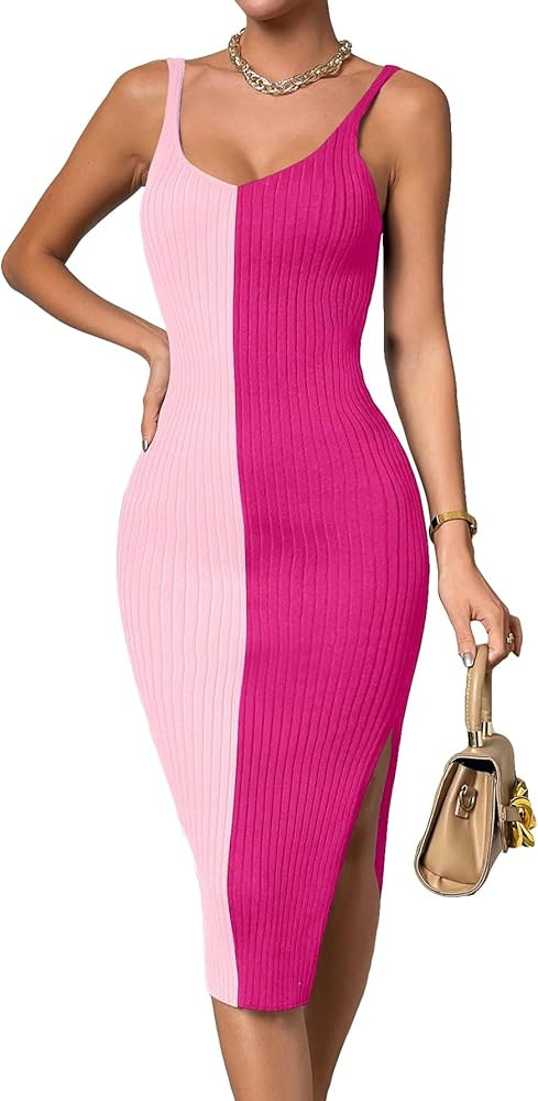 SweatyRocks Women's Ribbed Knit Bodycon Split Dress       
Material: Polyester 

Occasion: Date | Amazon (US)
