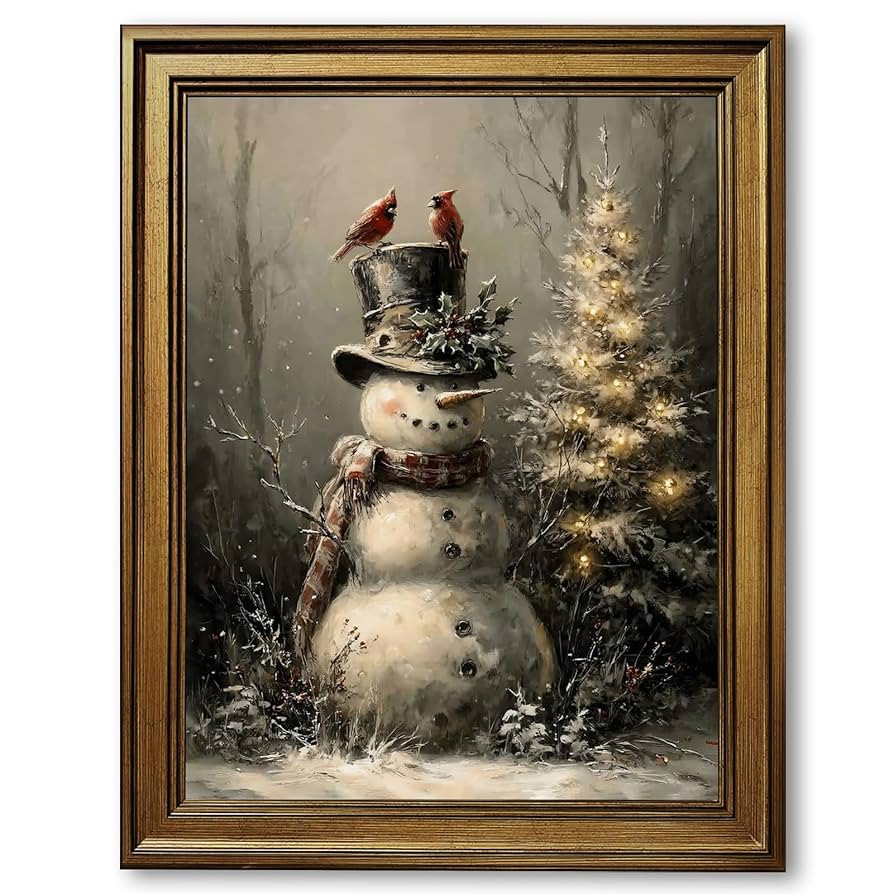 Yermidi Vintage Snowman with Cardinals Wall Art Canvas Print Christmas Snowman Poster Winter Holi... | Amazon (US)