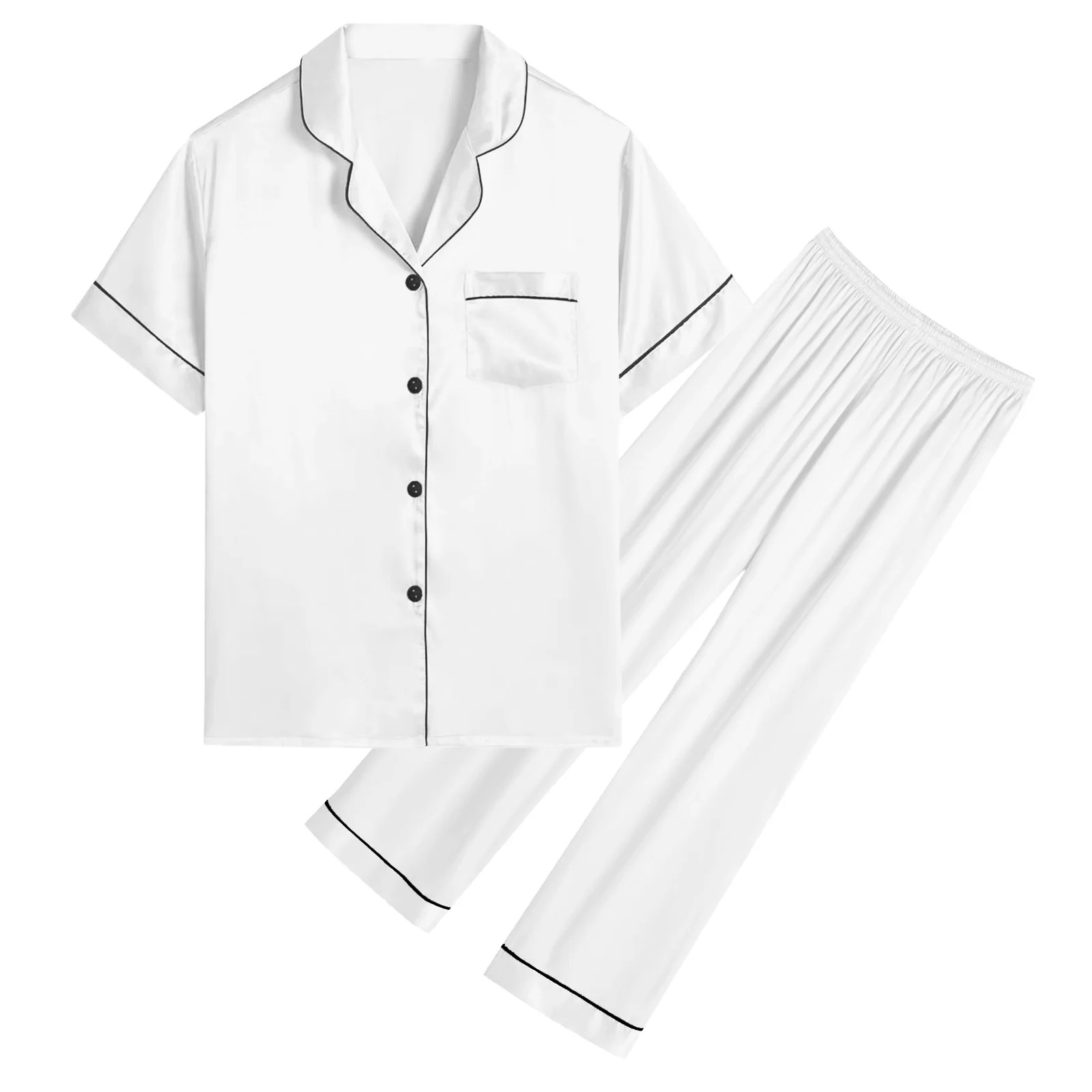 DAKIMOE Silk Satin Pajamas Set for Women Two-Piece Short Sleeve Shirt with Long Pajama Pant Set S... | Walmart (US)