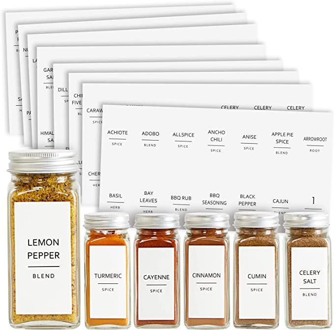 Amazon.com: 140 Minimalist Spice Jar Labels, Preprinted Black Text on Matte White Water-Resistant... | Amazon (US)