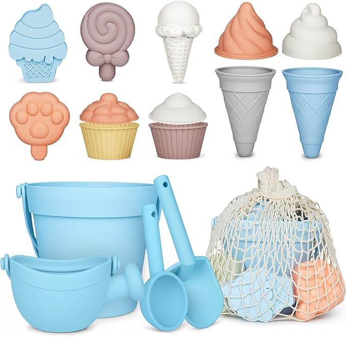 MarcZero 17Pcs Silicone Beach Toys,Modern Baby Beach Toys,Travel Friendly Beach Set,Silicone Buck... | Amazon (US)