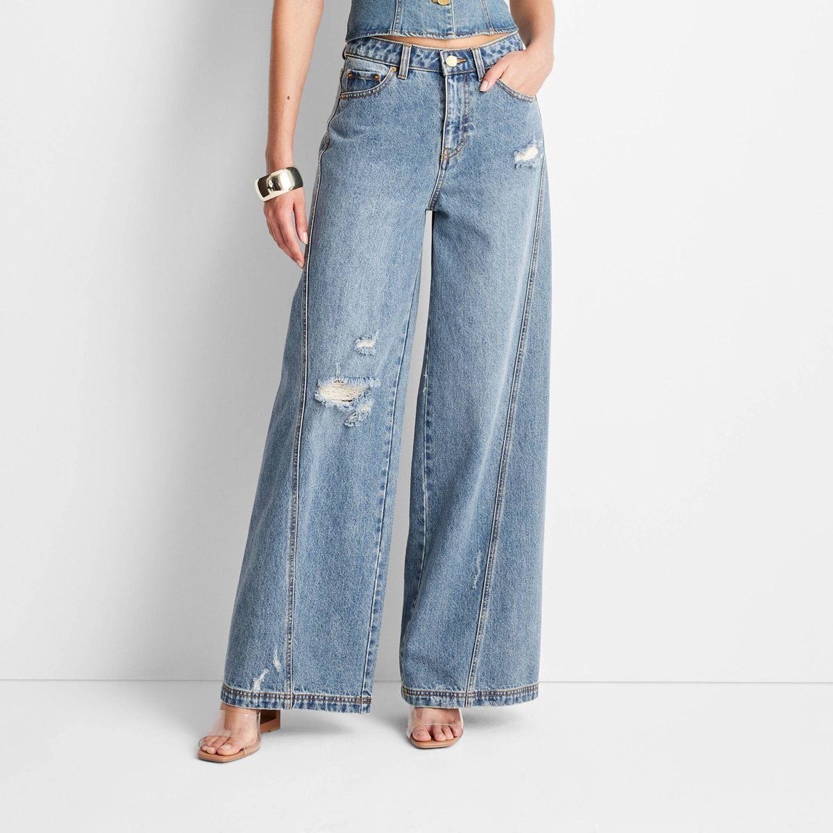 Women's High-Rise Distressed Wide Leg Jeans - Future Collective™ with Jenee Naylor Medium Wash ... | Target