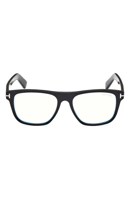 TOM FORD 54mm Square Blue Light Blocking Optical Glasses in Black Eco /T Logo at Nordstrom | Nordstrom