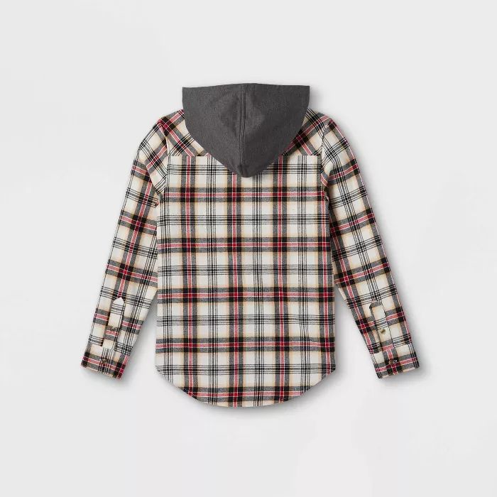 Boys&#39; Boxy Flannel Hooded Long Sleeve Button-Down Shirt - art class&#8482; Gray XS | Target