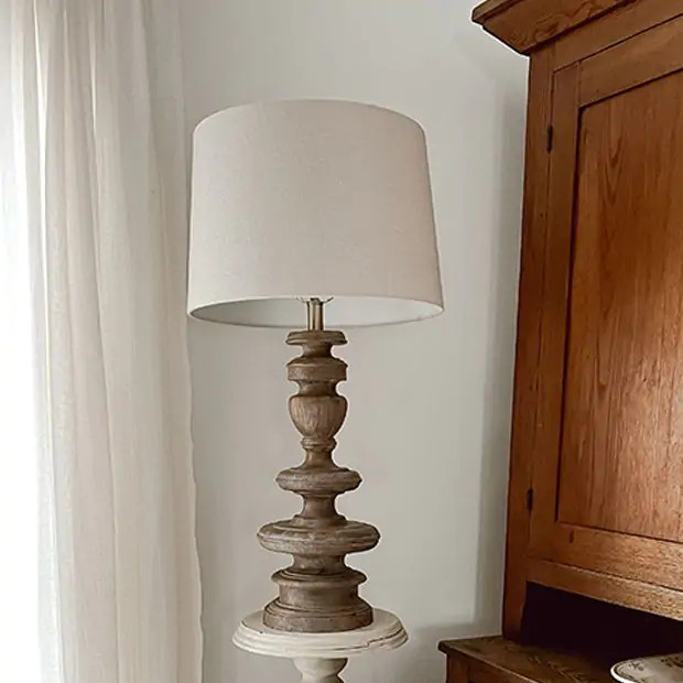 Turned Wood Distressed Table Lamp | Antique Farm House