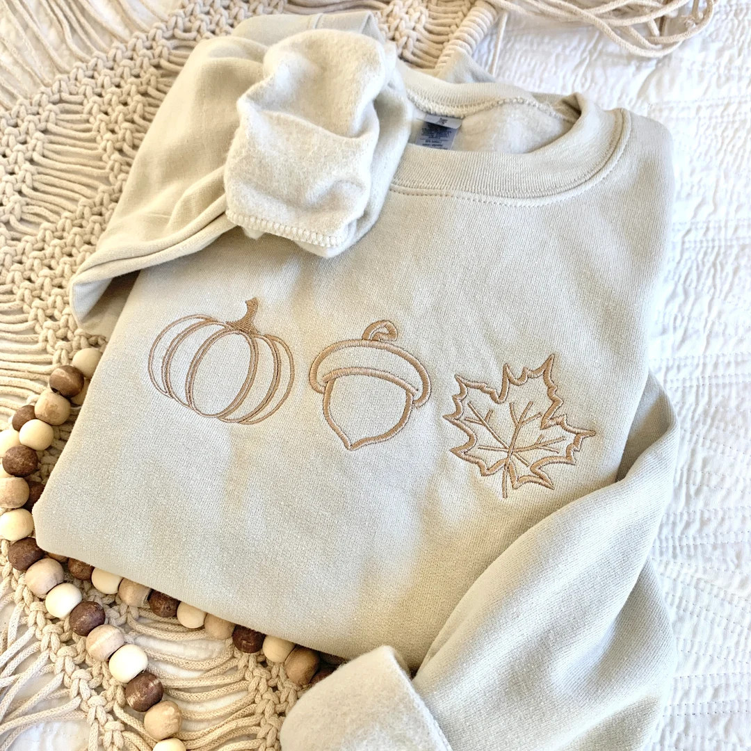 Embroidered Pumpkin Sweatshirt Cute Fall Hoodie Cozy Fall Hoodie Embroidered Crewneck Autumn Atti... | Etsy (US)