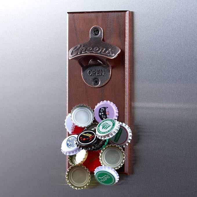 Magnetic Bottle Opener with Cap Catcher, Wooden Wall Mounted Opener, Ideal Gift for Men Dad and B... | Amazon (US)