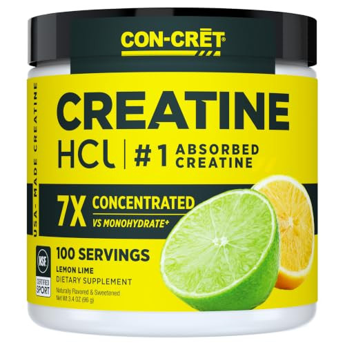CON-CRET Creatine HCl Powder for Women and Men, Lemon Lime, 100 Servings | Amazon (US)