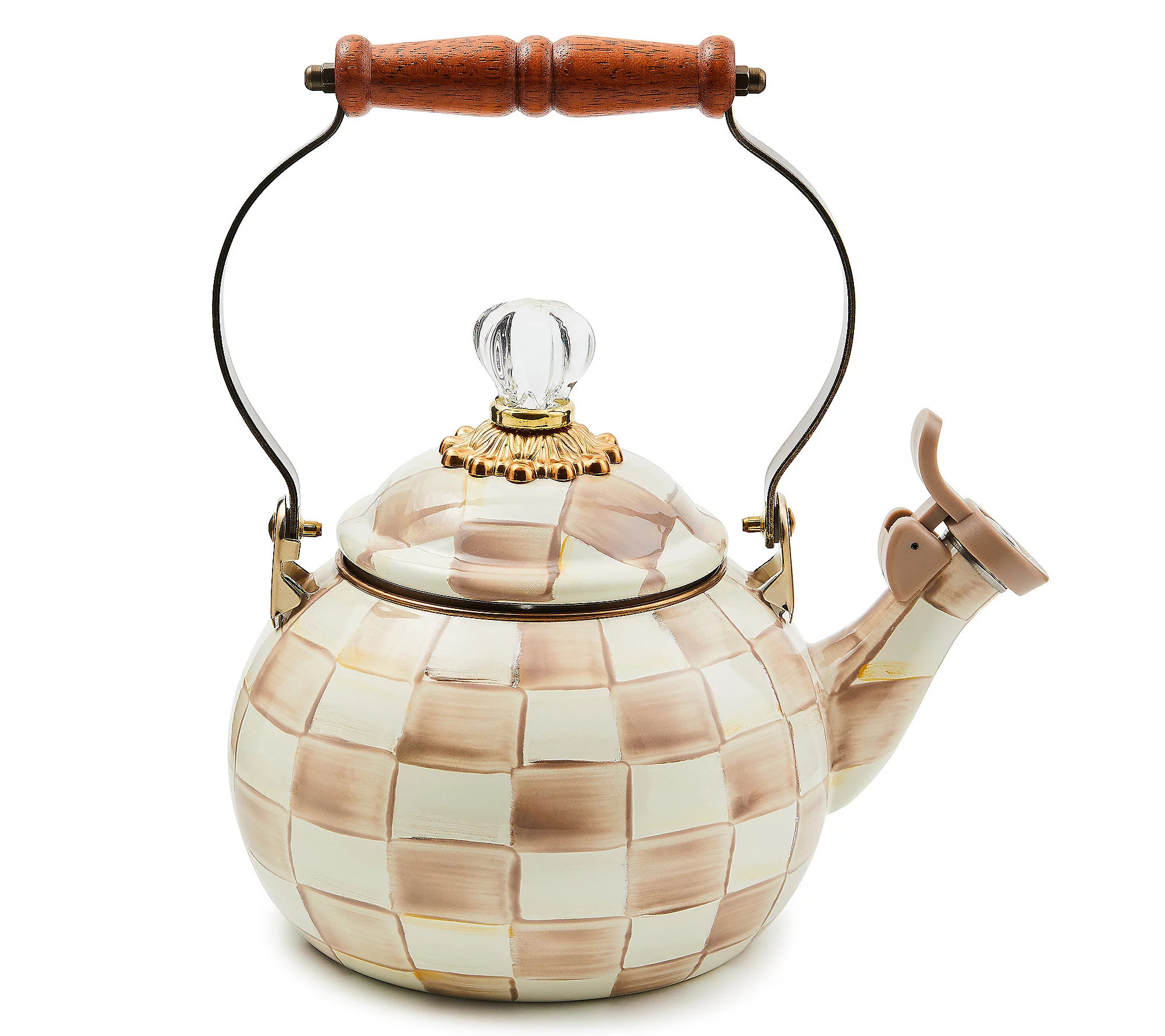 MacKenzie-Childs Mocha Check Whistling Tea Kettle | QVC