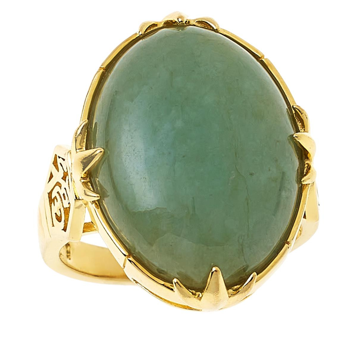 Jade of Yesteryear Gold-Plated Sterling Silver Oval Jade Cocktail Ring | HSN