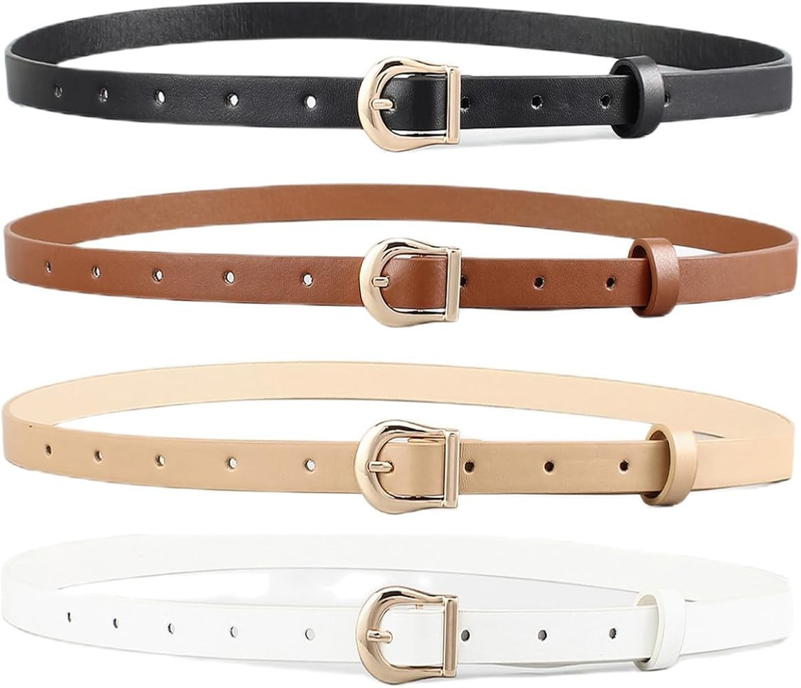 HOTWILL 4 Pack Women Skinny Belts for Jeans Dress Thin Waist Belt for Ladies with Gold Buckle 0.5... | Amazon (US)
