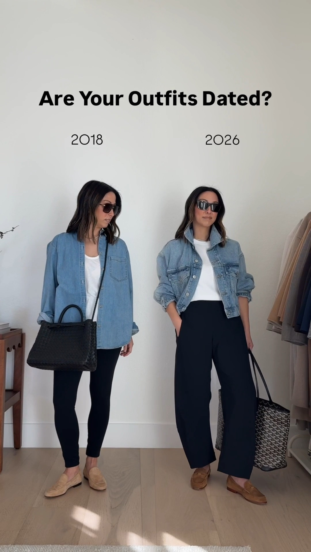 I think a lot of us don’t realize we’ve been wearing the same outfit formula for YEARS… without realizing it could look instantly better with a few simple tweaks.

This is the perfect example of when you know better, you do better. 🙃
And yes… it’s time to ditch the leggings, ladies.

✔️ Structured tees > drapey tees
✔️ Denim jacket > open chambray shirt
✔️ Any black pant > leggings
✔️ Crossbody bags are worn higher now (above the hip, not below)

Small changes = a completely updated look.

#LTKootd #LTKgrwm #LTKmomlife