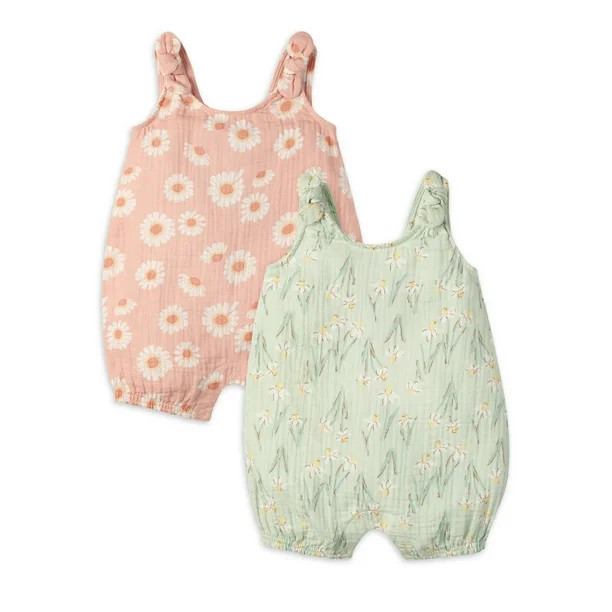 Modern Moments by Gerber Baby Girl Sleeveless Guaze Romper , 2-Pack, Sizes 0/3 -24 Months | Walmart (US)