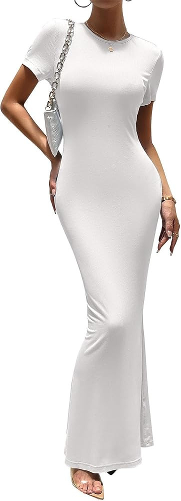 VintageClothing Women's Summer Bodycon Maxi Dress Casual Short Sleeve Y2k Sexy Tight Long Dresses... | Amazon (US)