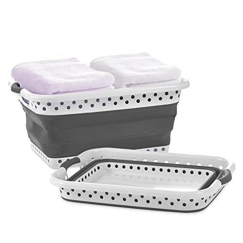 Pop & Load Collapse and Store Collapsible Plastic Laundry Basket, Large 1 pc Pop Up Laundry Hamper with 2 Comfort Grip Handles, 10.5 Gallons, Gray | Amazon (US)