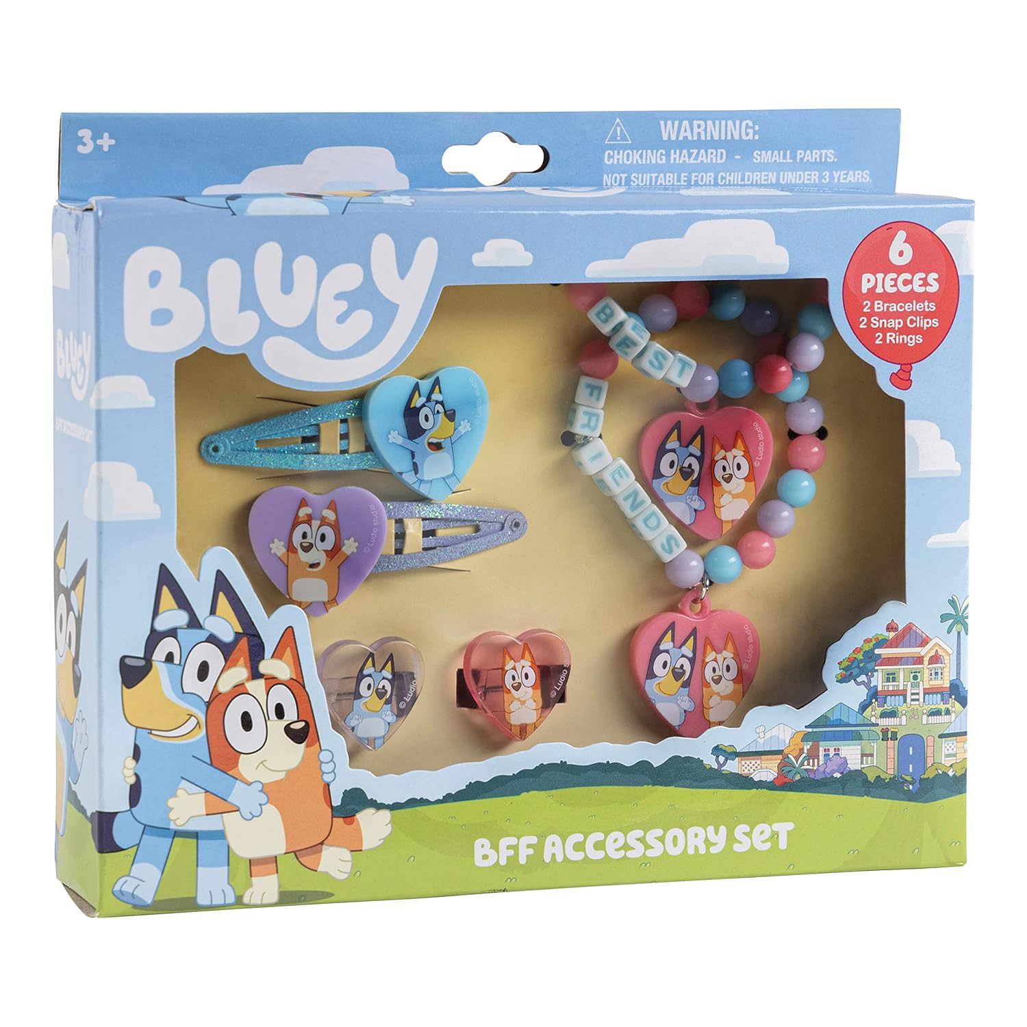 LUV HER Bluey Girls BFF 6 Piece Toy Jewelry Box Set with 2 Rings, 2 Bead Bracelets and Snap Hair ... | Amazon (US)
